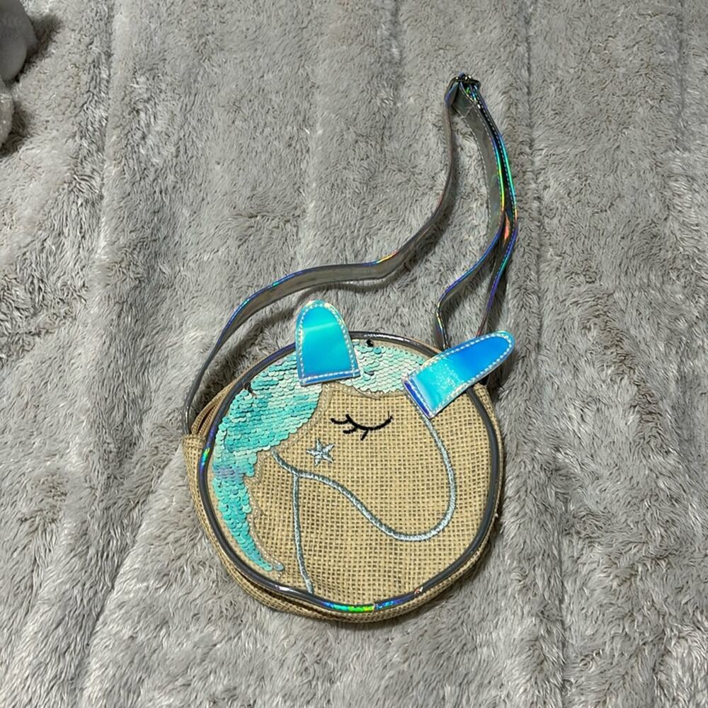 Aeropostale round purse unicorn sequined adjustable strap cross body nwot